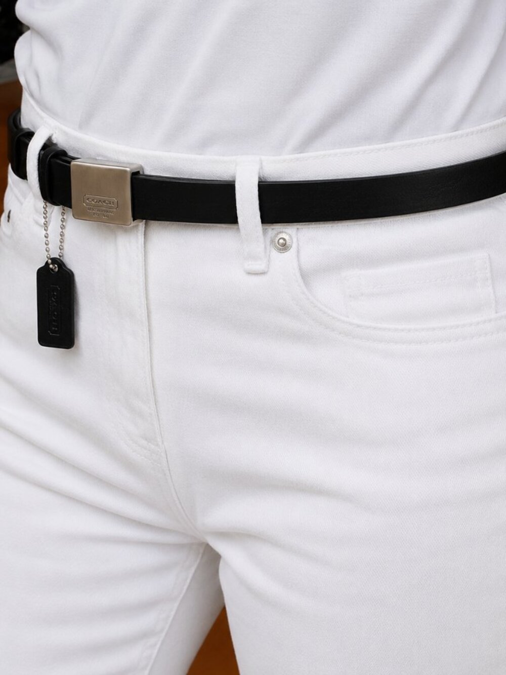 New, Coach Black Polished Calfskin Trademark Logo Buckle Belt - Picture 4 of 16